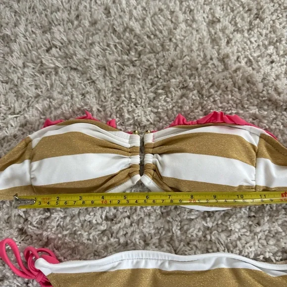 Gold Striped Bikini with Pink Accents S/M - Picture 7 of 8